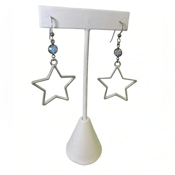 2” Handmade Western Star Cutout dangled silver Earrings - Picture 3 of 7